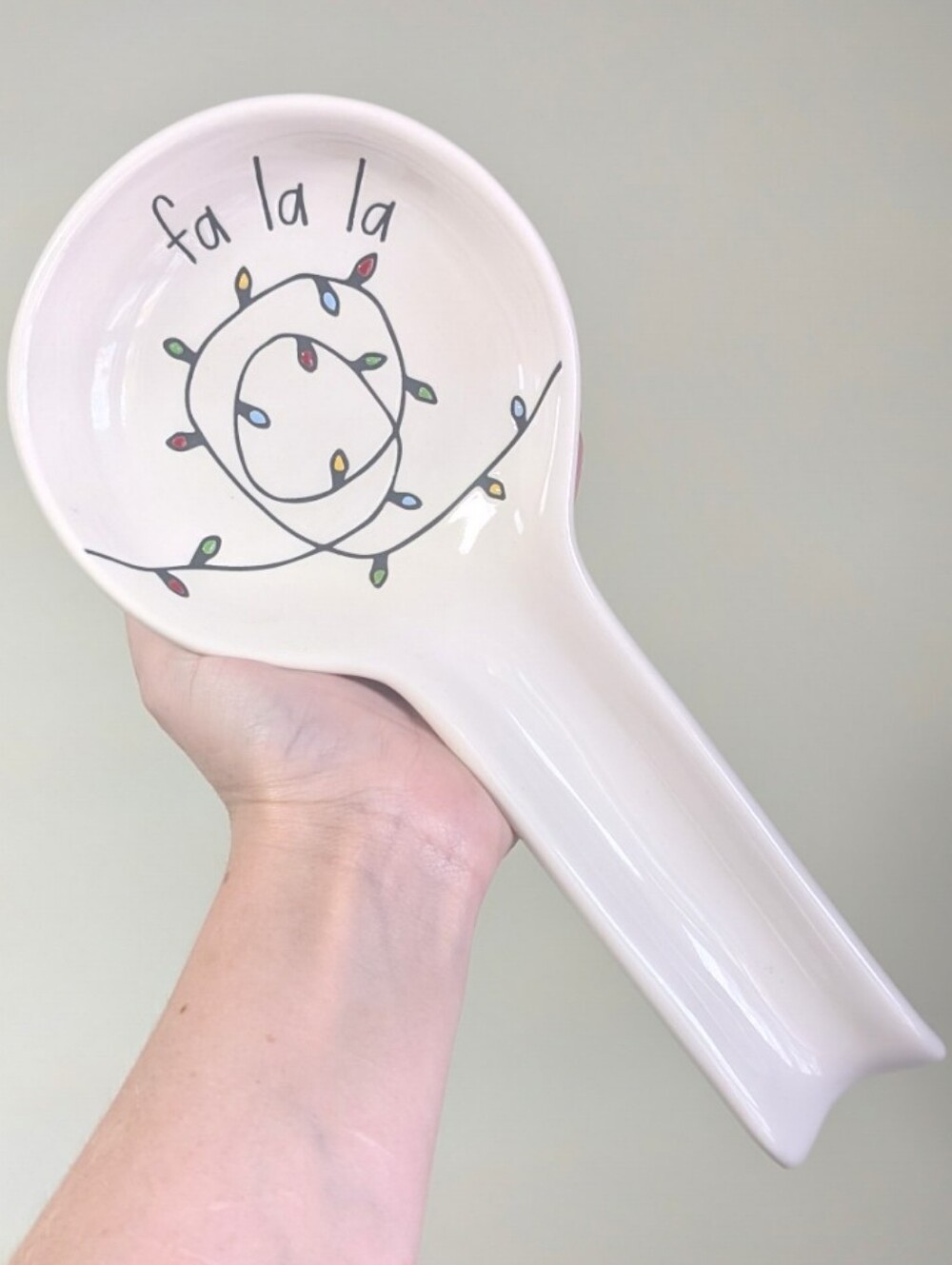 Rae Dunn FA LA LA Festive Christmas String Lights Design Ceramic Spoon Rest 💚💡